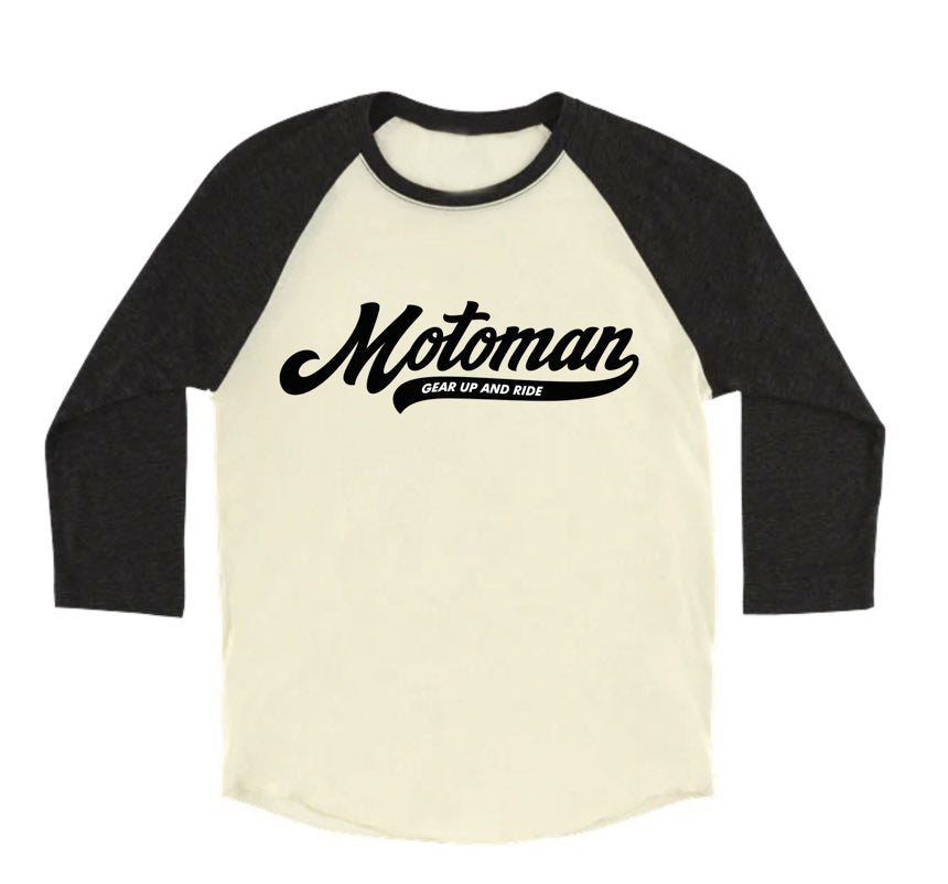 Motoman Script Raglan Tee - Black/Beige