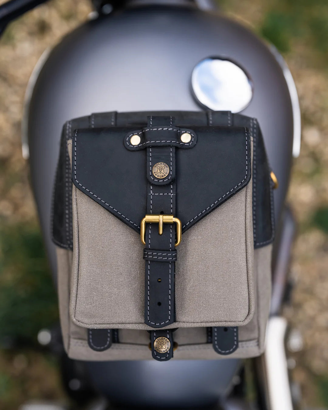 Goldtop Canvas & Leather Small Tank Bag - Slate Grey/Black