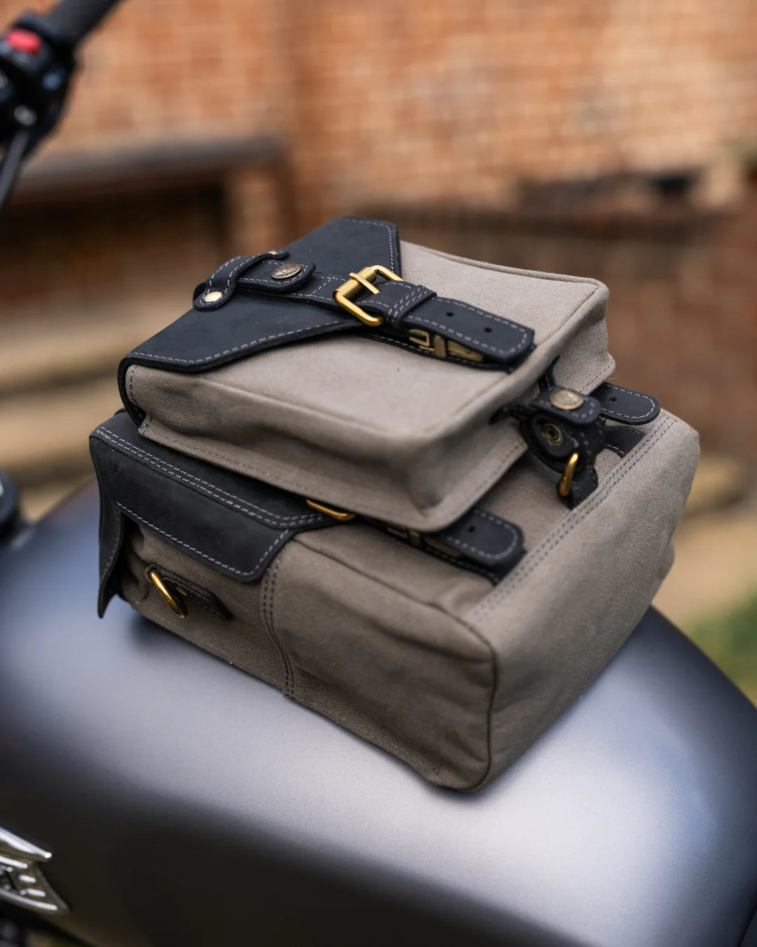 Goldtop Canvas & Leather Small Tank Bag - Slate Grey/Black