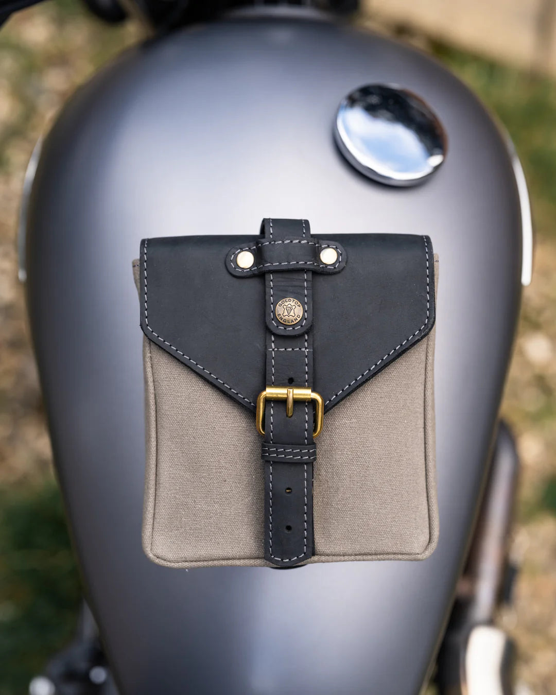 Goldtop Canvas & Leather Small Tank Bag - Slate Grey/Black