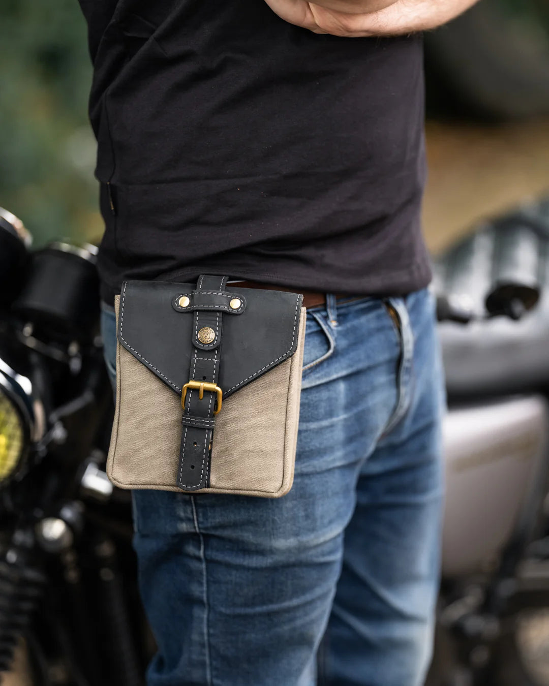 Goldtop Canvas & Leather Small Tank Bag - Slate Grey/Black