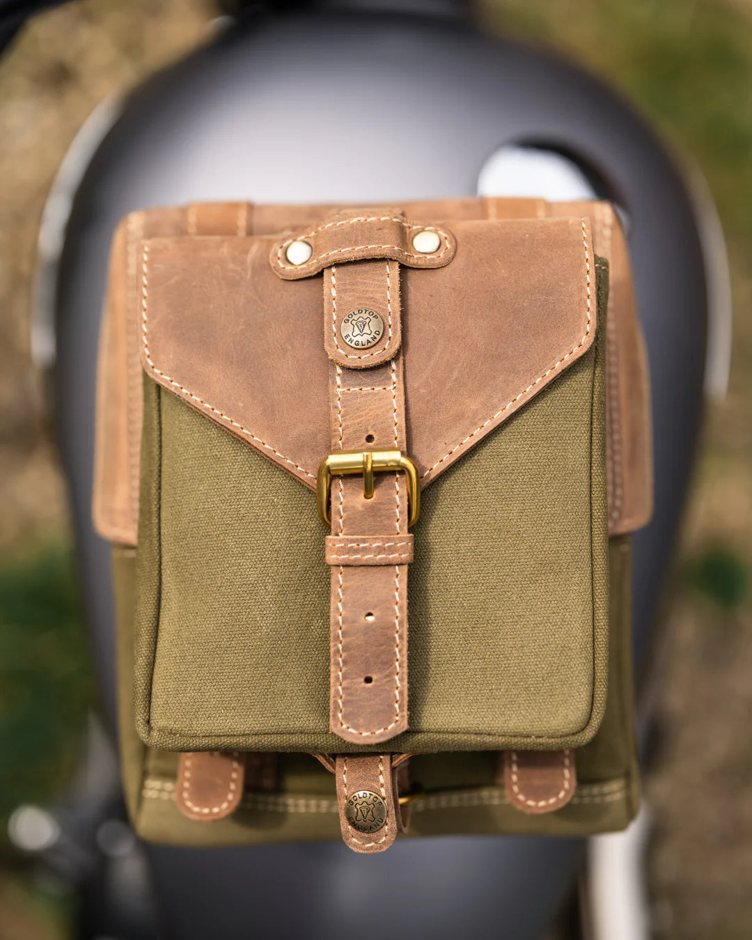 Goldtop Canvas & Leather Small Tank Bag - Olive/Tan