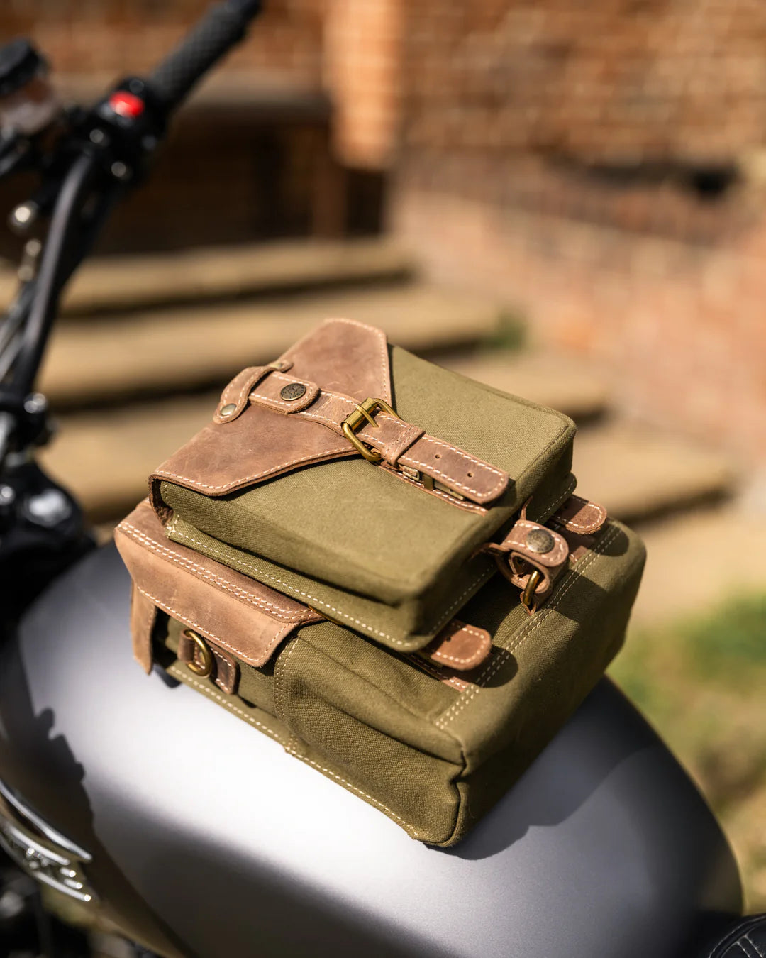 Goldtop Canvas & Leather Small Tank Bag - Olive/Tan