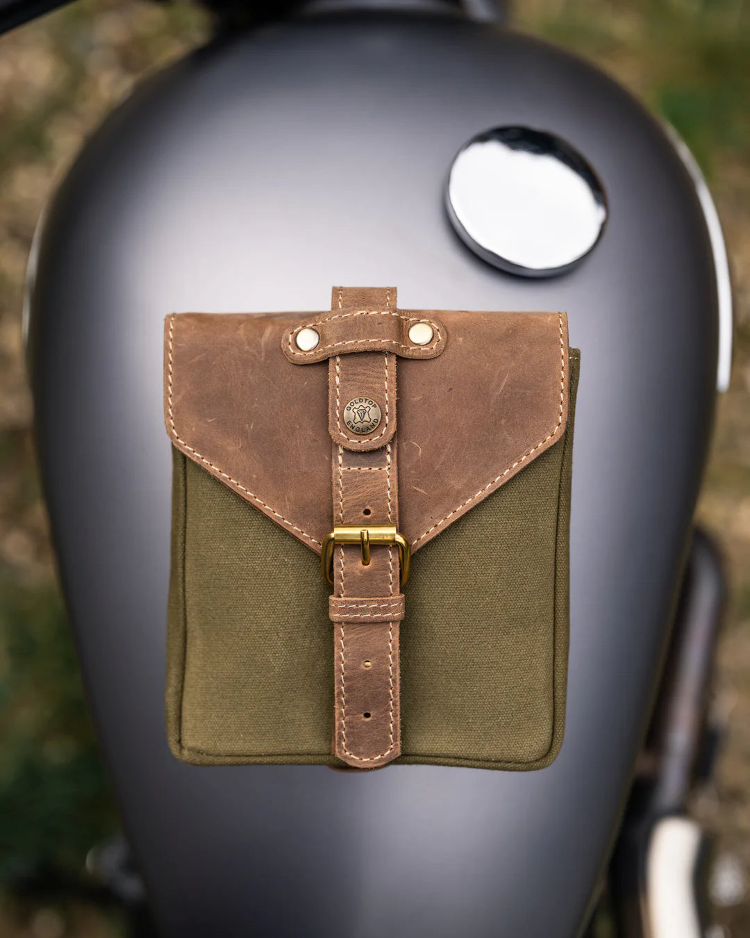 Goldtop Canvas & Leather Small Tank Bag - Olive/Tan