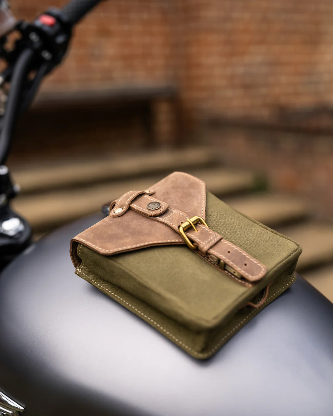Goldtop Canvas & Leather Small Tank Bag - Olive/Tan