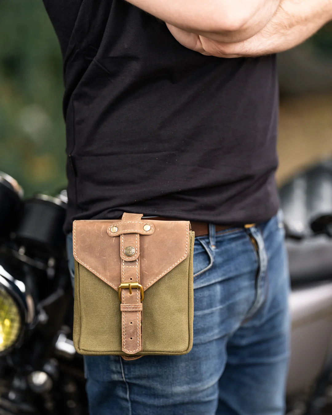 Goldtop Canvas & Leather Small Tank Bag - Olive/Tan