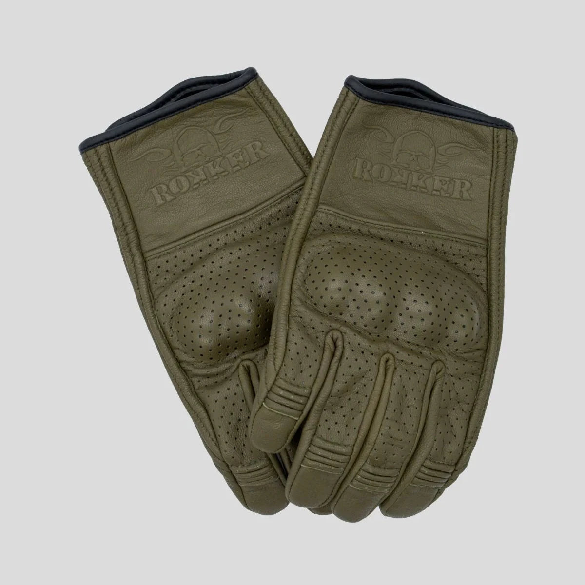 Rokker Tucson Perforated Leather Gloves - Olive