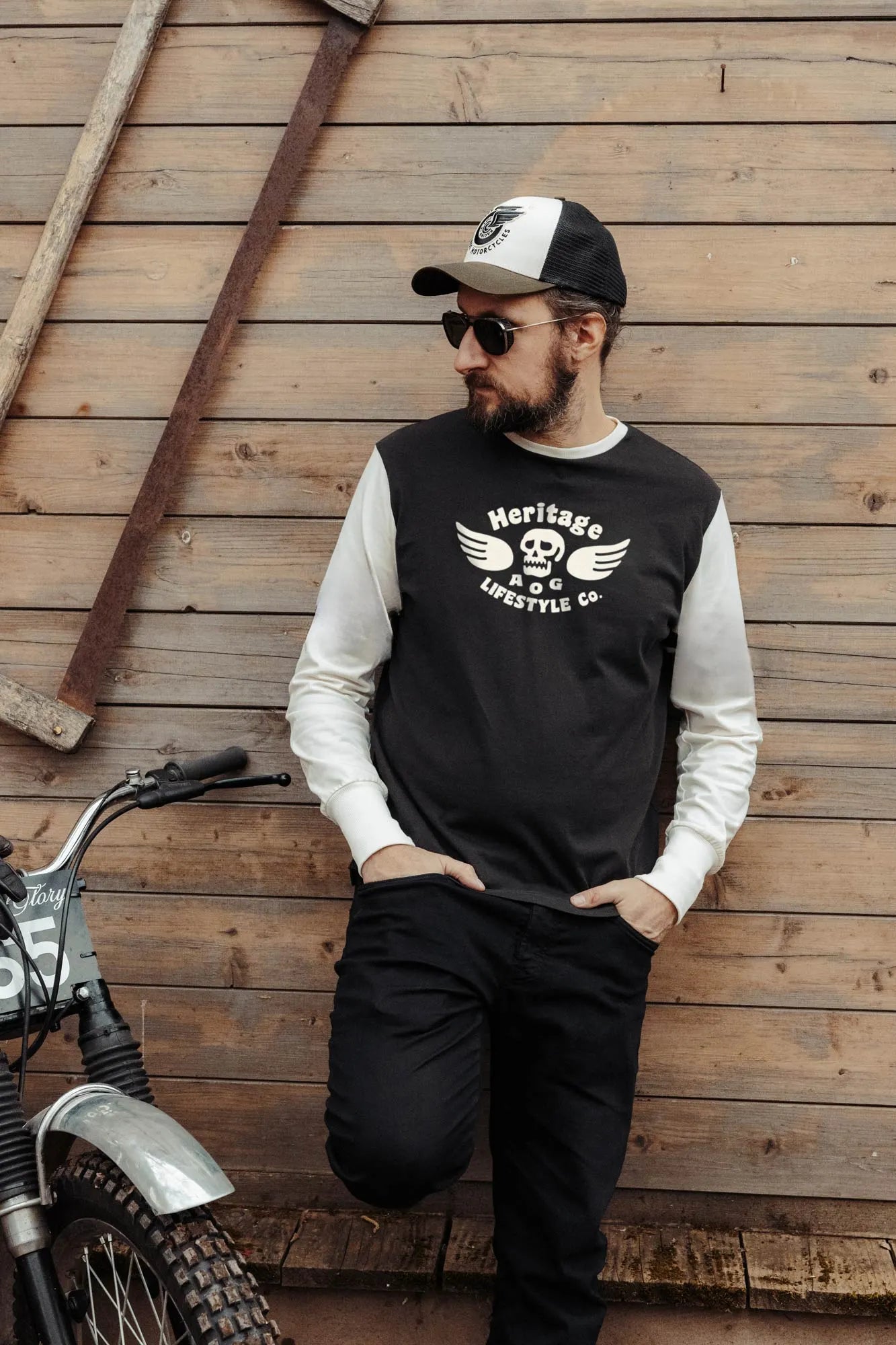 Age of Glory Genuine LS Tee - Washed Black/Off-White