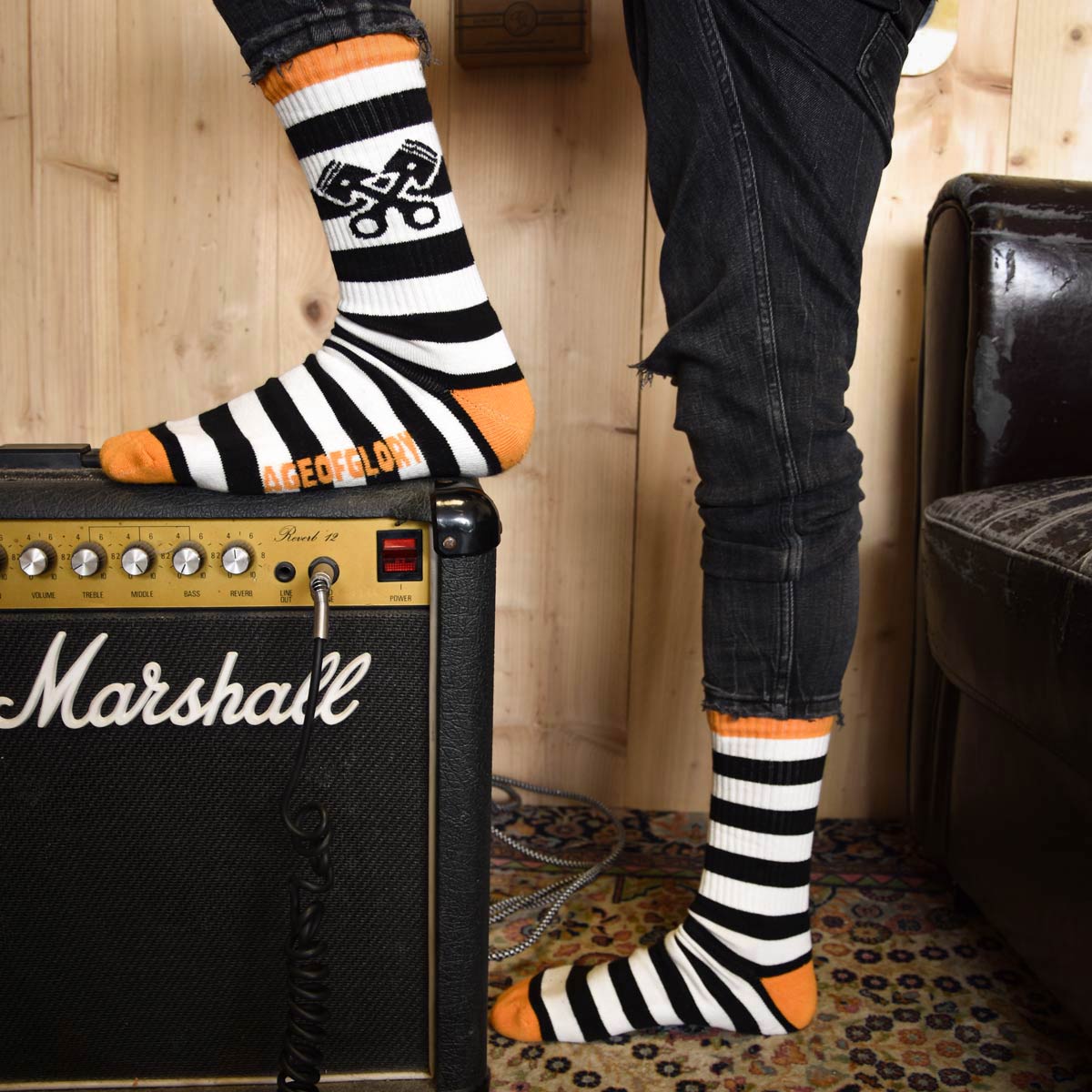 Age of Glory Stripes Socks - Black/Off-White/Orange