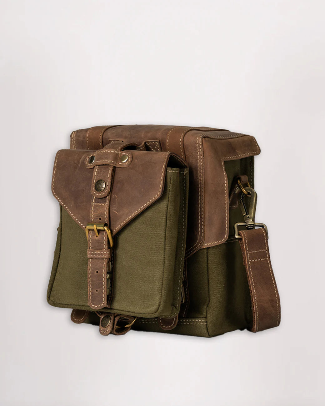 Goldtop Canvas & Leather Small Tank Bag - Olive/Tan