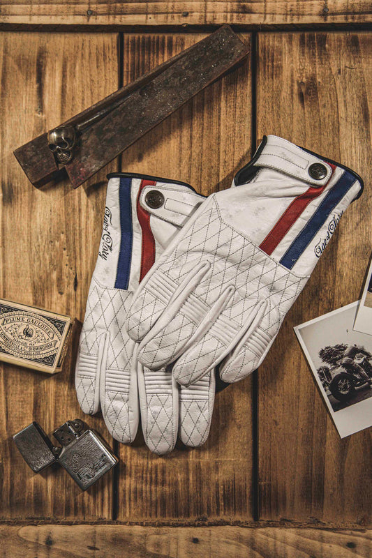 Age of Glory Miles Leather CE Gloves - White/Blue/Red
