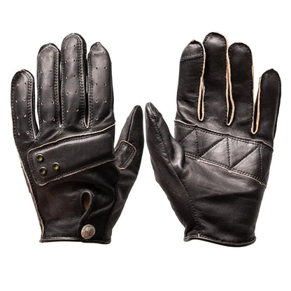 Pair of black leather gloves on a white background