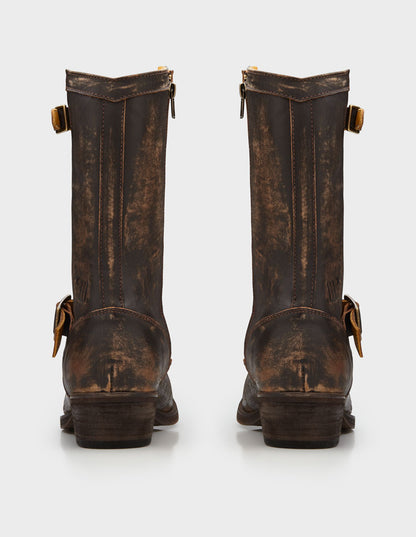 Umberto Luce Mojave Biker Cowboy Boots - Brown