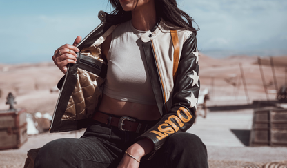 Wildust Sisters Stars & Stripes Leather Jacket - Khaki