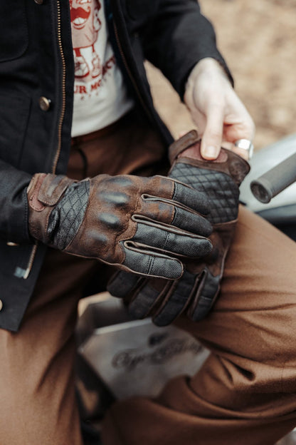 Age of Glory Shifter Leather CE Gloves - Denim/Brown