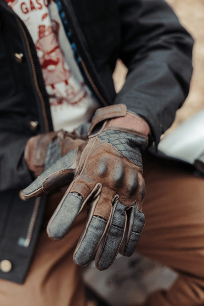 Age of Glory Shifter Leather CE Gloves - Denim/Brown