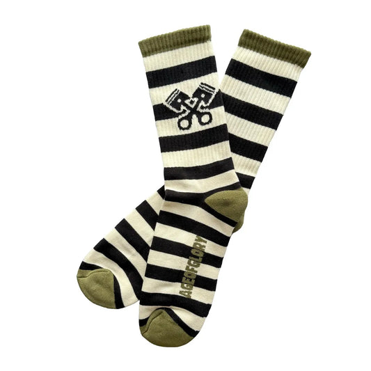 Age of Glory Stripes Socks - Black/Off-White/Olive Green