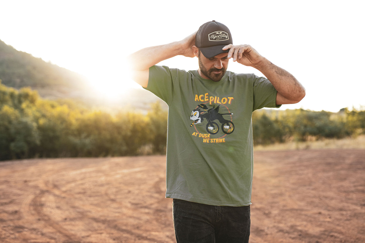 Age of Glory Ace Pilot T-shirt - Army Green