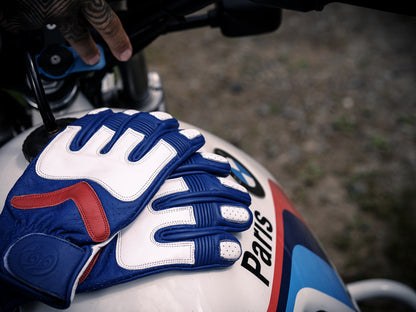 Age of Glory Hero Leather CE Gloves - Royal Blue/White/Red