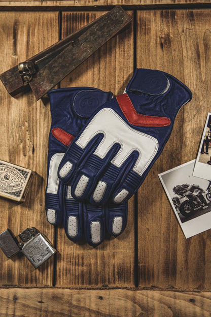Age of Glory Hero Leather CE Gloves - Royal Blue/White/Red