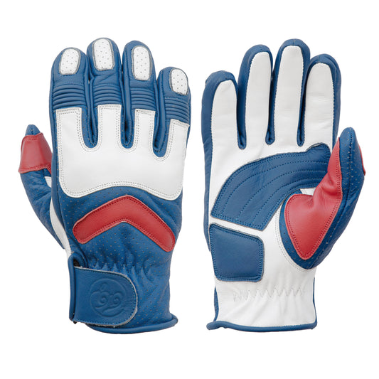 Age of Glory Hero Leather CE Gloves - Royal Blue/White/Red
